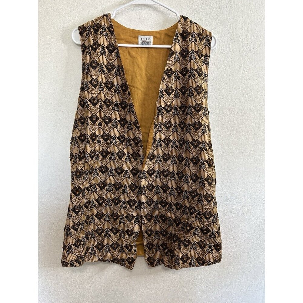 Vintage Halsey Collection Brown Patterned Embellished Vest Size XL
